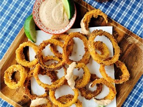 Crispy Baked Onion Rings with Chili Lime Mayo