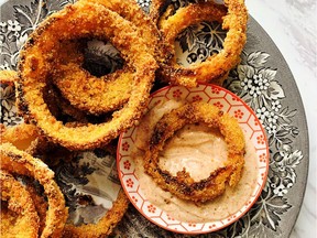 Crispy Baked Onion Rings with Chili Lime Mayo