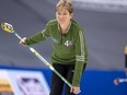 Sherry Anderson, shown at the 2021 Scotties, is preparing for world seniors.