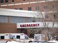 Ambulances are parked outside Regina General Hospital in January.