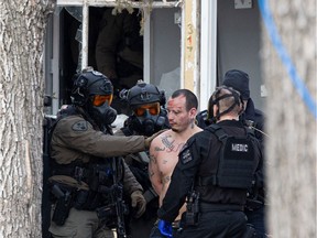 Saskatoon Police arrest William Jack Henderson after a standoff outside a home on the 300 block of Ave. H South. Photo taken in Saskatoon, Sask. on Wednesday, April 6, 2022.