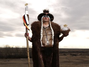 Adrian Stimson, New Born Buffalo Boy (performance still), 2022. Courtesy of the artist. The Remai Modern is showing Maanipokaa'iini, the first-ever survey of Siksika Nation artist Adrian Stimson's work, until September 5. (Photo: Blaire Russell)