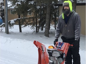 Douglas Tompson with his snowblower before the break and enter at his Redberry Lake cabin in March. Photos courtesy of Douglas Tompson, uploaded April 13, 2022.