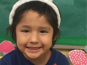 Frank Young, five, is described as 4' tall and approximately 66 pounds, with black hair and brown eyes. He was last seen at his home on Red Earth Cree Nation, wearing rubber boots, green pyjamas, and a navy blue jacket. (Provided: RCMP)