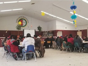 Community members meet to discuss the search for five-year-old Frank Young. Young was last seen at his residence on Red Earth Cree Nation on April 19, 2022. (Provided: Prince Albert Grand Council)