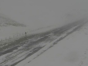 Camera view of Highway 39 near Roche Percee, about 20 kilometres southeast of Estevan, shortly after 4 p.m. Wednesday.