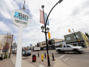 A sign for the Riversdale Business Improvement District at the intersection of 20th Street and Avenue D South. City of Saskatoon staff are working to create a single bylaw consolidating the rules, regulations and procedures for all five of the city's BIDs.