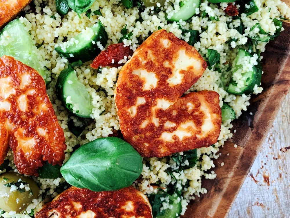 Kohlman: Herby couscous and cucumber salad with pan-seared halloumi