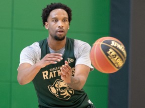 Saskatchewan Rattlers' Lawrence Moore accepts a pass during training camp at Merlis Belsher Place. Photo taken in Saskatoon Wednesday May 18, 2022.