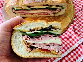 Muffuletta is a terrific sandwich to slice and eat outside, or wrap each wedge individually and take along on all of those outdoor adventures we'll be having this summer.