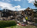 A fire destroyed the Twin Peaks condo building at the corner of 108th St. and Bryans Ave. in Saskatoon on Saturday, May 28, 2022. Photo by Heywood Yu/Saskatoon StarPhoenix