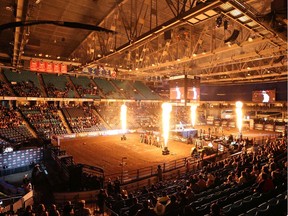 The bull riders are introduced at the PBR Canada Cup Series' Saskatoon Classic at SaskTel Centre in Saskatoon, SK on Friday, October 29, 2021.