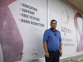 Vidya Reddy, the education coordinator at APSS, stands for a portrait outside the  AIDS Program South Saskatchewan office on Monday, May 30, 2022 in Regina.