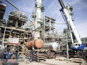 Co-op Refinery Complex crews work with a crane operator to remove an old reflux drum and make way for a new one, during the site's biggest maintenance event of the year.