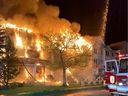 Saskatoon firefighters tackled a huge blaze in a condo building at 108th Street and Bryans Avenue in Saskatoon in the early hours of Saturday, May 28, 2022. 
