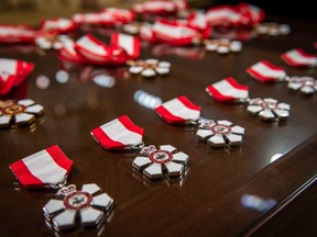Rows of medals ready to be presented to Officers and Members of Order of Canada during a ceremony at Rideau Hall. ORG XMIT: Sgt Mathieu St-Amour,
