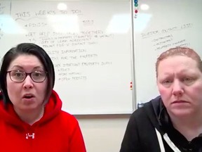 Epic Alliance Inc. founders Rochelle Laflamme and Alisa Thompson appear in a January video call to explain the company had collapsed. (Saskatoon StarPhoenix).