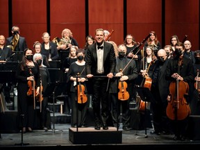 Eric Paetkau takes a bow after conducting the Saskatoon Symphony Orchestra playing Mahler's 4th Symphony on May 7, 2022. This concert was Paetkau's last as music director of the SSO. (Photo: Julie Isaac Photography)