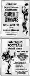 The Saskatchewan Roughriders advertise season-tickets, and an upcoming scrimmage, in the StarPhoenix during their 1972 training camp in Saskatoon.