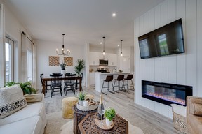 The Denali show home at North Ridge Towns Brighton includes two shiplap feature walls, one in the living room and the other in the principal bedroom. SUPPLIED