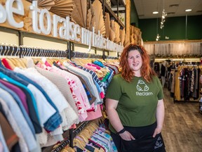 Janel Edwards opened Reclaim Saskatoon in May 2022 as a sustainable clothing store for pregnant people and children from birth to 5 years old. Photo taken in Saskatoon, SK on Tuesday, June 7, 2022.