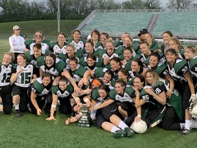 The Saskatoon Valkyries celebrate their seventh Western Women's Canadian Football League title.