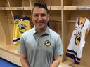 Saskatoon Blades assistant coach Wacey Rabbit stands in the team's locker room Monday. 