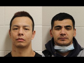 Terrance Daigneault, who also goes by Terrance Kenny, (left) and Allan Sanderson are wanted by La Ronge RCMP in connection with an incident in Lac La Ronge on June 19, 2022. (Saskatchewan RCMP)