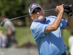 Colin Coben plays a shot during the Saskatchewan Senior Men's Golf Championship at the Willows, Thursday, July 28, 2016.