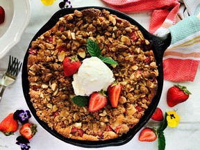 Strawberry Rhubarb Ricotta Buckle.