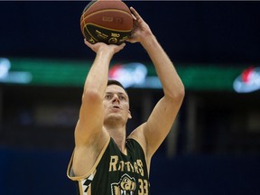 Saskatchewan Rattlers Anton Gaddefors shoots a free throw during first half CEBL action against the Guelph Nighthawks in Saskatoon on Thursday, July 21, 2022.