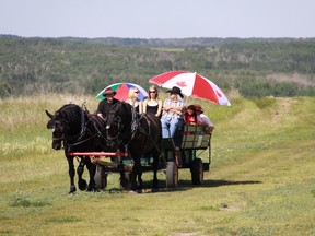 The 50th anniversary of Back to Batoche Days runs July 21-24, 2022 in Batoche. Wagon rides are a good way to see the grounds. (Supplied photo from Métis Nation–Saskatchewa)