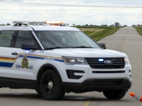 RCMP on scene at a single vehicle collision on Highway #734 between Lumsden and Regina in June 2021.