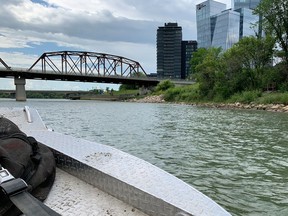 0720 news water rescue. River Landing as seen from the Saskatoon Fire Department water rescue boat. The department demonstrated the boat on the South Saskatchewan River on July 19, 2022. (Thia James/Saskatoon StarPhoenix).