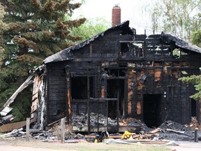The house destroyed by fire on July 8, 2022 in Langham, Sask. It is where the remains believed to belong to Justin Heimbecker were found by RCMP. Heimbecker was the subject of a dangerous person alert about a shooting that left another man dead.