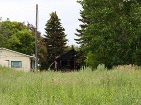 The house destroyed by fire on July 8, 2022 in Langham, Sask. It is where the remains believed to belong to Justin Heimbecker were found by RCMP. Heimbecker was the subject of a dangerous person alert about a shooting that left another man dead. Photo taken by Julia Peterson/Saskatoon StarPhoenix