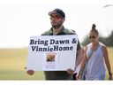 Relatives, friends and supporters march from Chief Whitecap Park, cross the Gordie Howe Bridge and back to show their support for Dawn Walker and her son Vincent Jansen who were last seen July 22, 2022.