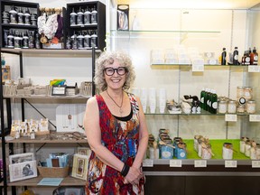 Karen Reid at the second location of her local artisan goods shop The Hobnobber in the Drinkle Building Mall.
