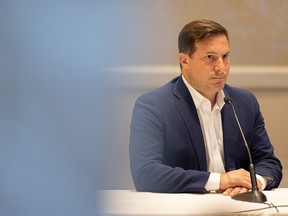 Marco Mendicino, Minister of Public Safety of Canada, sits during an FSIN press conference regarding the disappearance of Dawn Walker and her son Vincent Jansen. Photo taken in Saskatoon, Sask. on Monday, July 25, 2022.