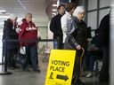 Voters line up to vote in advance for the February 24, 2017 Saskatoon Mewasin by-election.