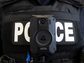 One of the body-worn cameras that 40 members of the Saskatoon Police Service will be wearing as part of their pilot project. Photo taken in Saskatoon, Sask. on Tuesday, March 1, 2022.