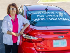 Debbie Onishenko is in need of a kidney transplant and has placed a sign on her car window asking for a donor. Photo taken in Saskatoon, SK on Tuesday, August 9, 2022.
