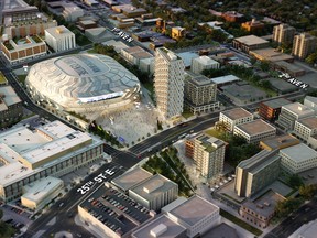 An artist's rendering showing what a new arena might look like if council votes to have it constructed on what's known as Site B, located on city-owned land north of 25th Street. (Supplied/City of Saskatoon)