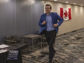 Pierre Poilievre, Conservative Party of Canada leadership candidate, holds a meet and greet with supporters at the Atlas Hotel on Aug. 3, 2022 in Regina.