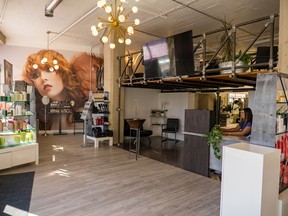 The front room of the Chell Salon's new location in the Fairbanks Morse Building in downtown Saskatoon.