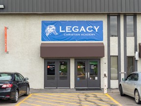 The entrance of Legacy Christian Academy is photographed in Saskatoon, Sask. on Thursday, August 11, 2022.