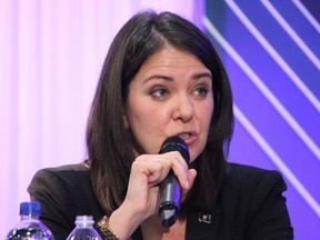 Alberta United Conservative Party leadership candidate Danielle Smith speaks at an all-candidates forum in Fort McMurray on Wednesday, September 14, 2022.