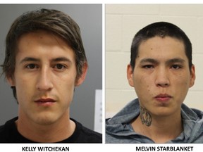 RCMP are looking for Kelly Witchekan, 22, and Melvin Starblanket, 33, in connection to a dangerous person alert for Witchekan Lake First Nation on Monday, Sept. 5, 2022. RCMP handout photo.