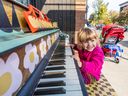 On Tuesday, October 4, 2022, 2-year-old Sophia Siebert had a great time playing the piano outside The Better Good on Broadway Avenue in Saskatoon.