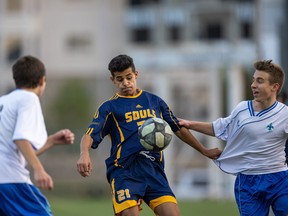 Saskatoon high school boys soccer action from September 22, 2022. Photo taken by Victor Pankratz.